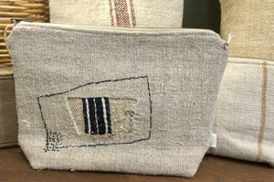 Vintage Grain Sack Pouch, Boro stitch
