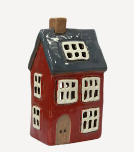 Ceramic Tealight 'House' Navy Roof