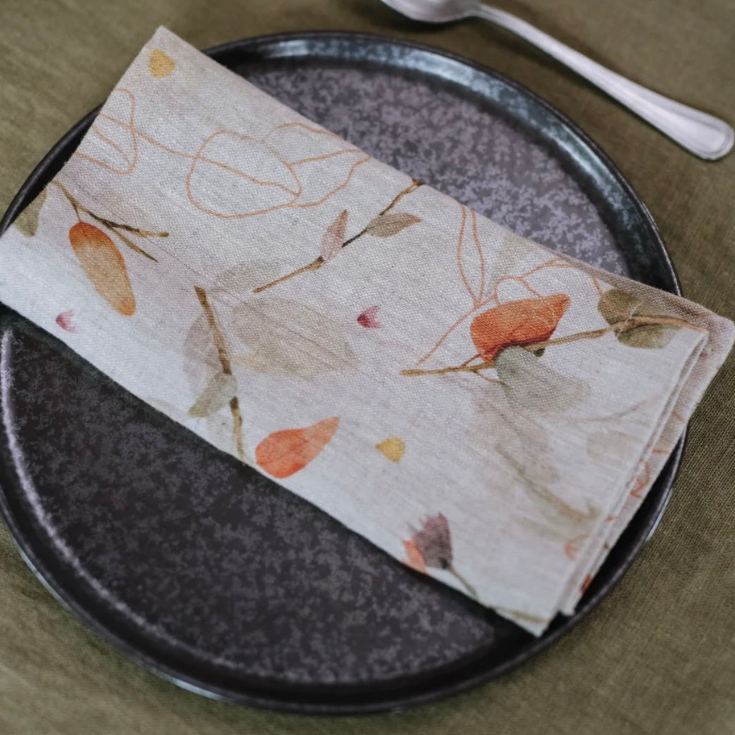 Linen Napkins(pair) 50x50cm Leaves/Natural