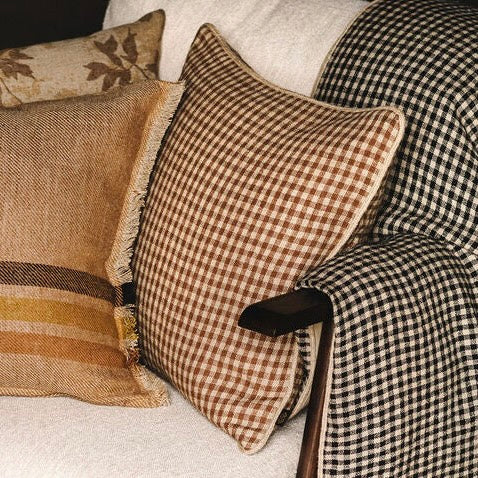 Gingham Ana Linen Cushion- Cinnamon