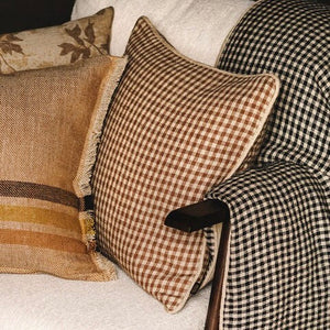 Gingham Ana Linen Cushion- Cinnamon