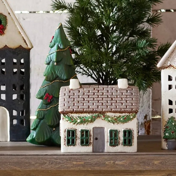 Ceramic Tealight Cottage with Swag