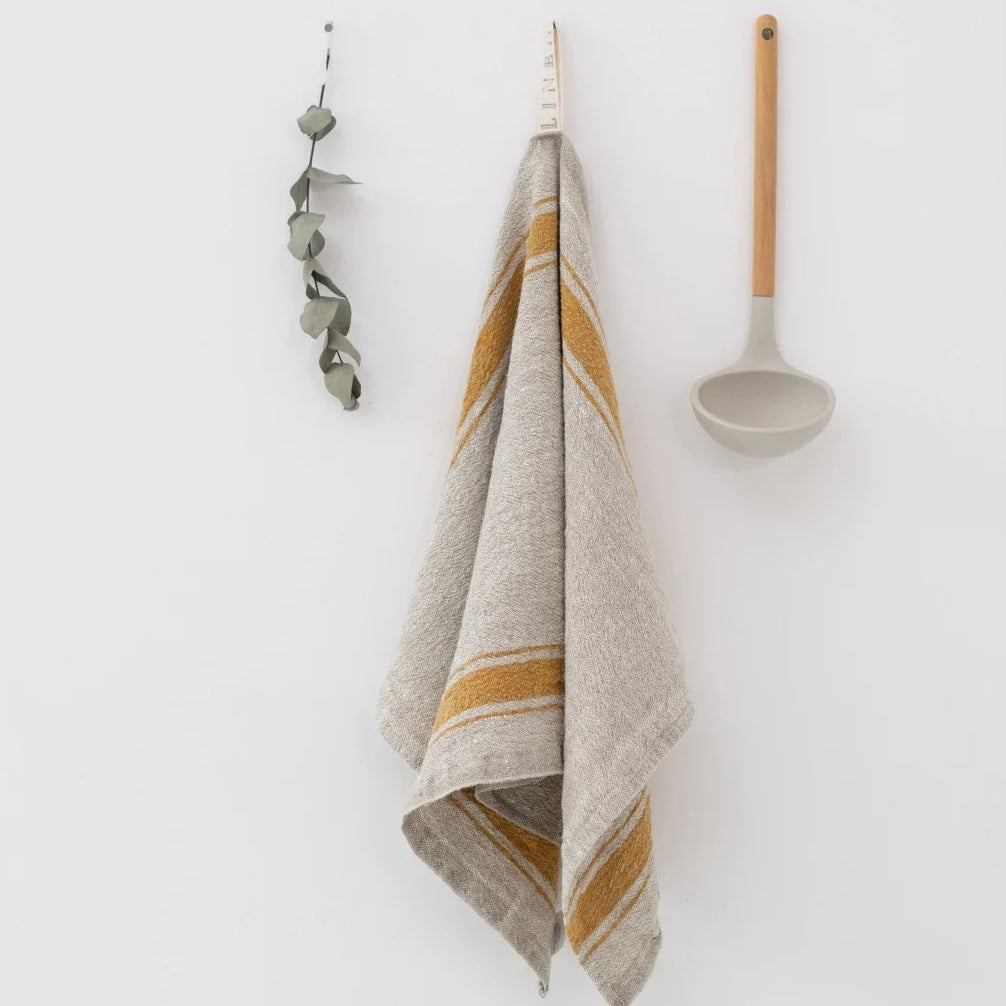 Linen Tea Towel- Vintage Mustard Stripe