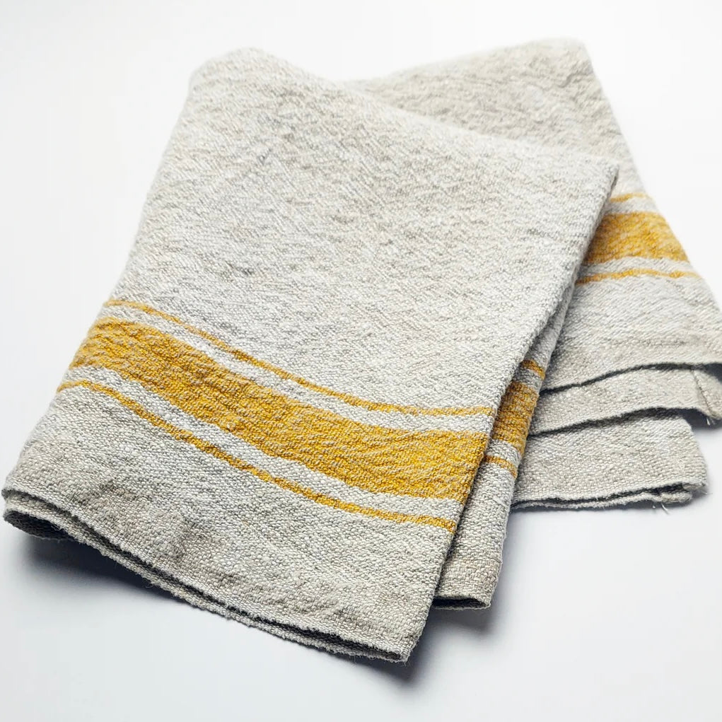 Linen Tea Towel- Vintage Mustard Stripe