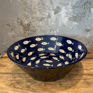 Spanish Fish on Blue Conical Bowl 24cm