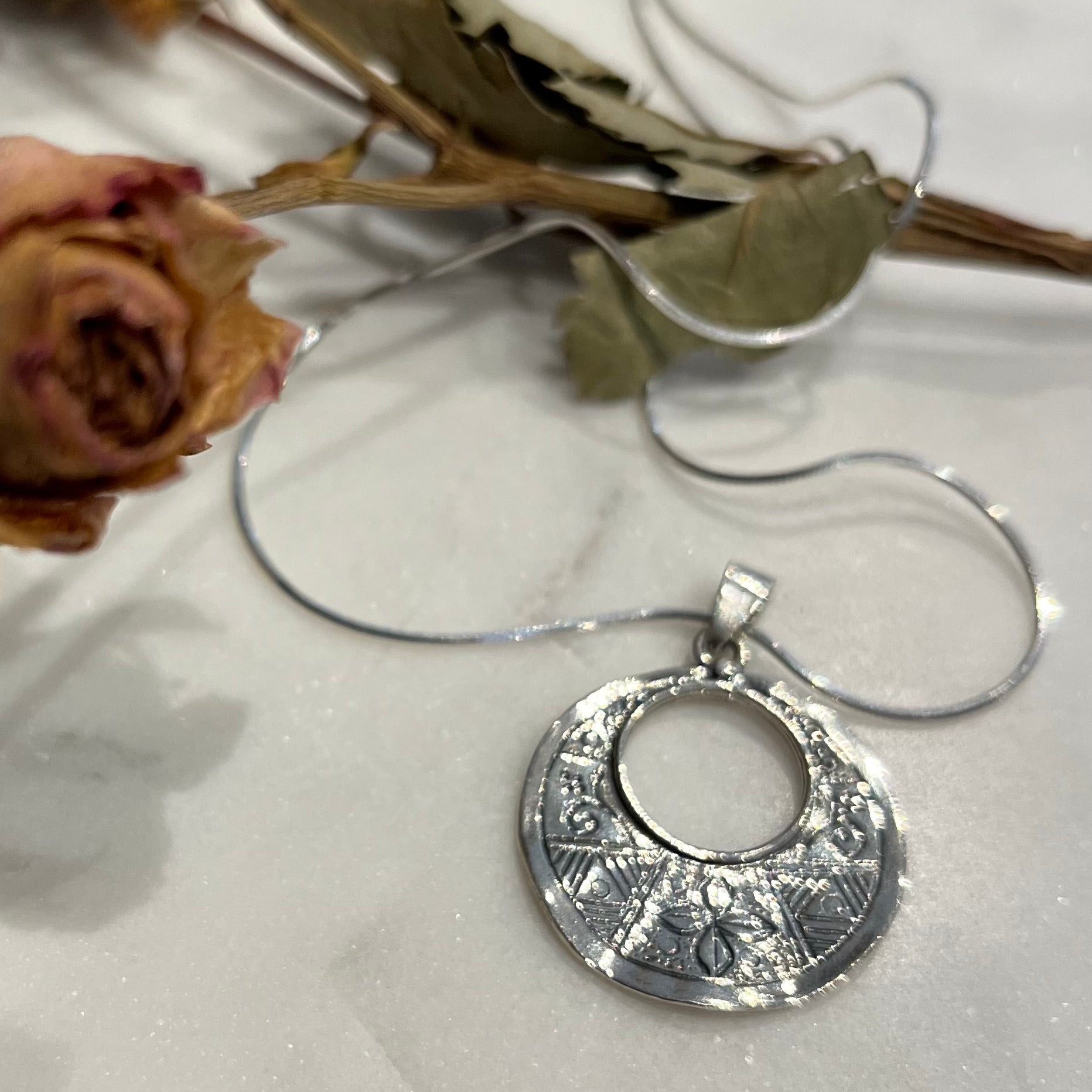 Oxidised Disk Necklace