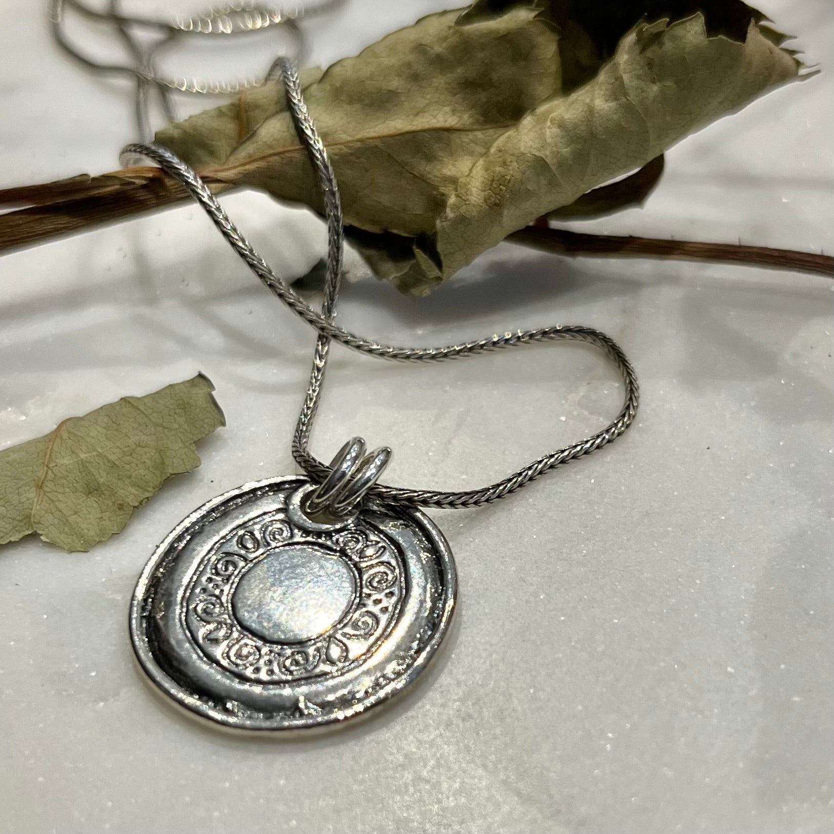 Oxidised Disk Coin Necklace