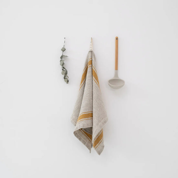 Linen Tea Towel- Vintage Mustard Stripe