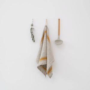 Linen Tea Towel- Vintage Mustard Stripe
