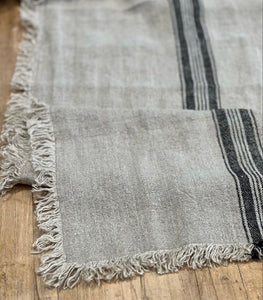 Rustic Linen Charcoal Stripe Table Runner