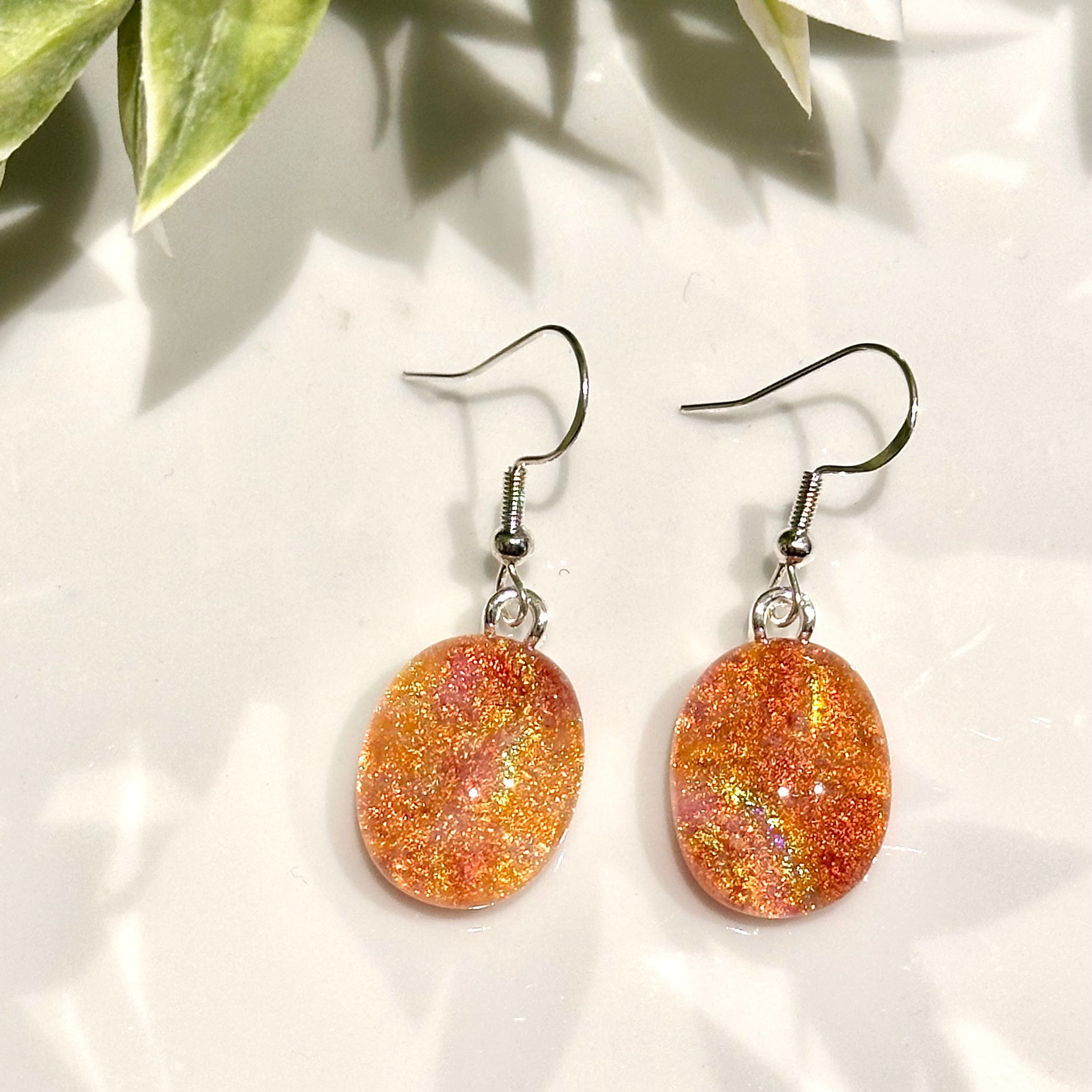 Glass  Drop Earrings- Oval