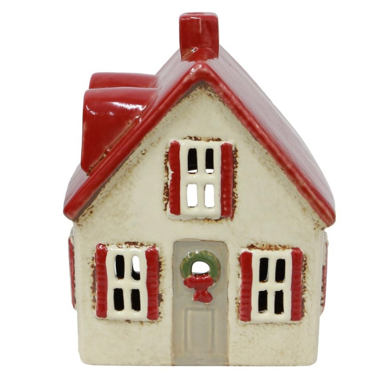 Ceramic Tealight 'Cottage' Cream with Shutters