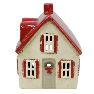 Ceramic Tealight 'Cottage' Cream with Shutters