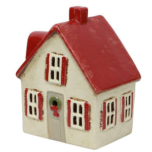 Ceramic Tealight 'Cottage' Cream with Shutters