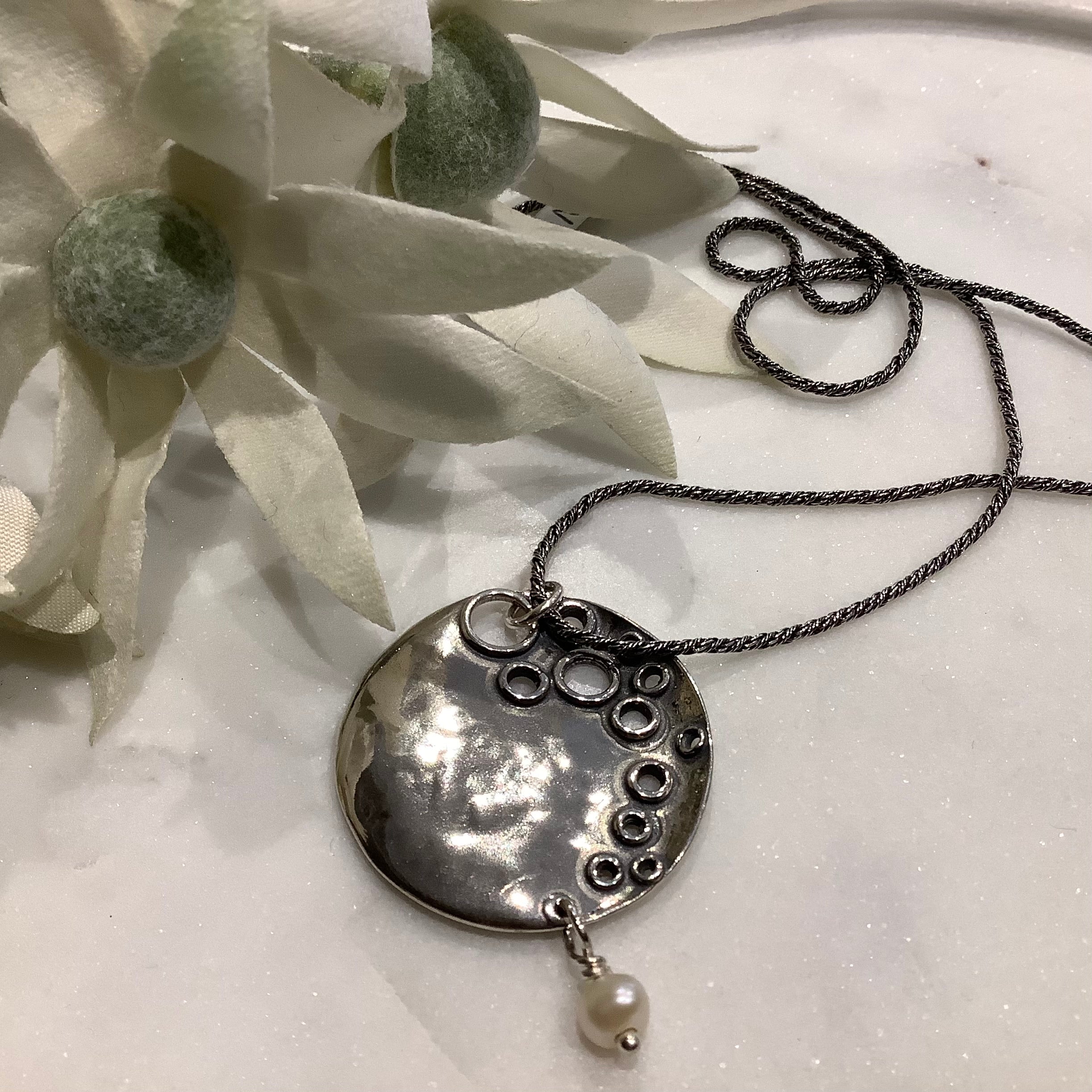 Oxidised Silver Disk Necklace