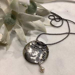 Oxidised Silver Disk Necklace