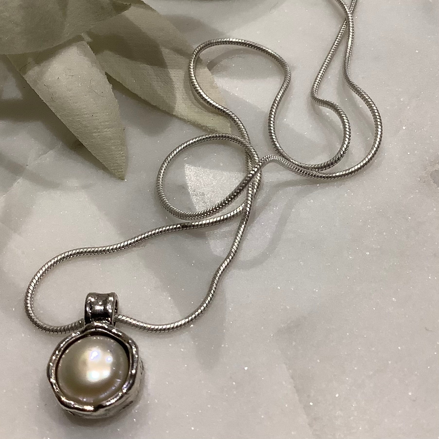 Oxidised Silver Pearl Necklace