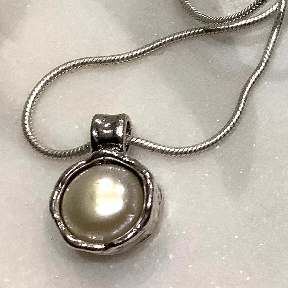 Oxidised Silver Pearl Necklace