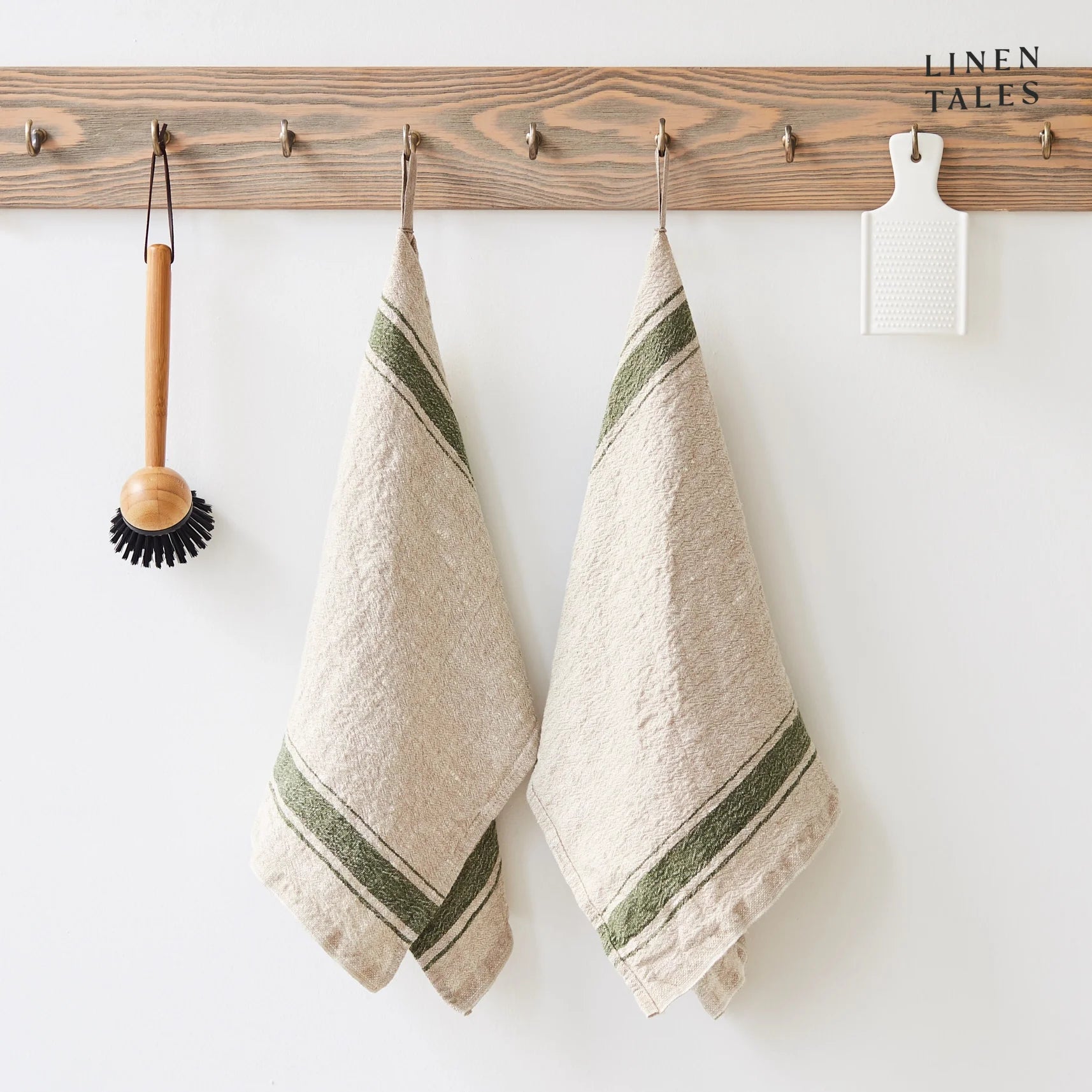 Linen Tea Towel- Vintage Green Stripe