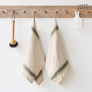 Linen Tea Towel- Vintage Green Stripe
