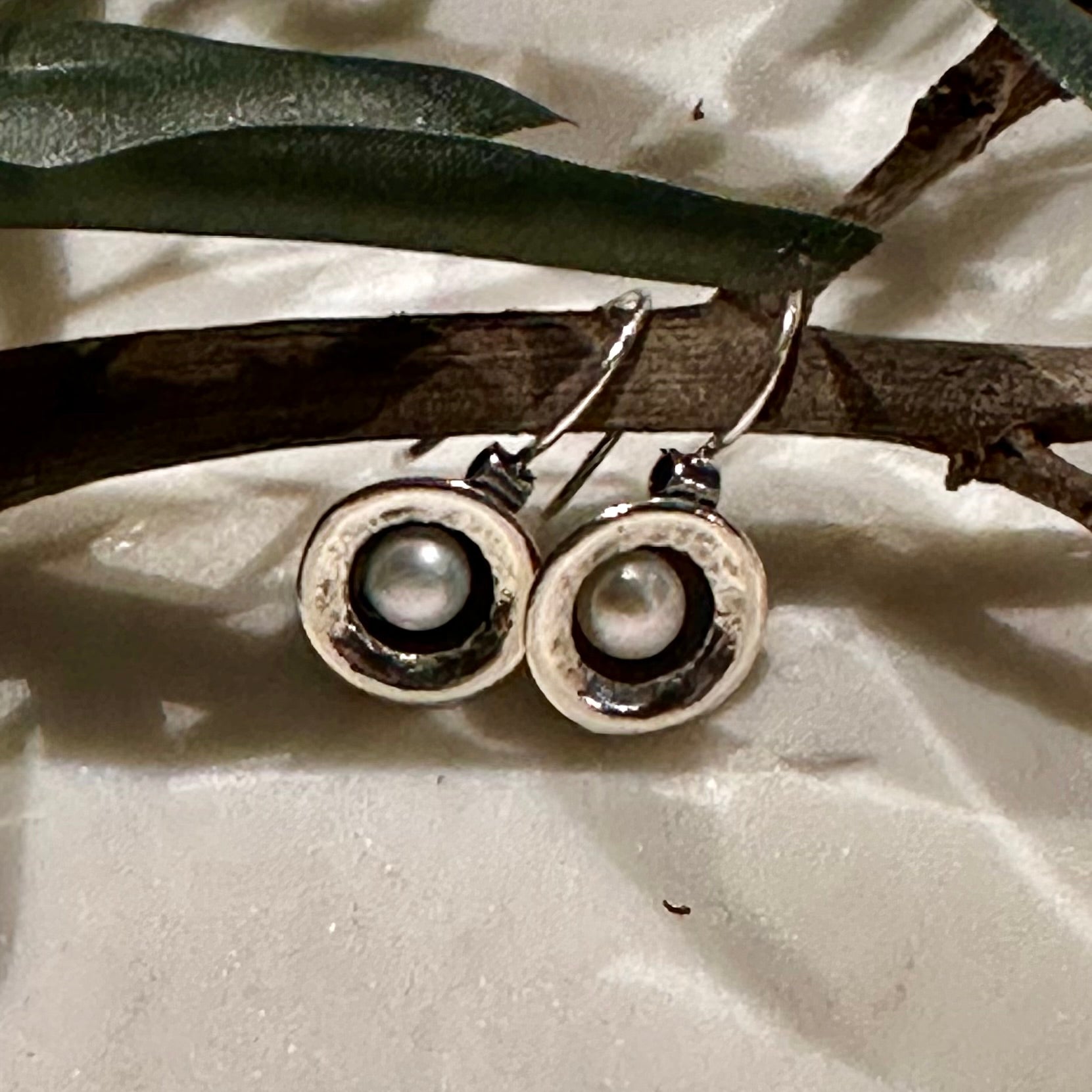 Oxidised Pearl Earrings