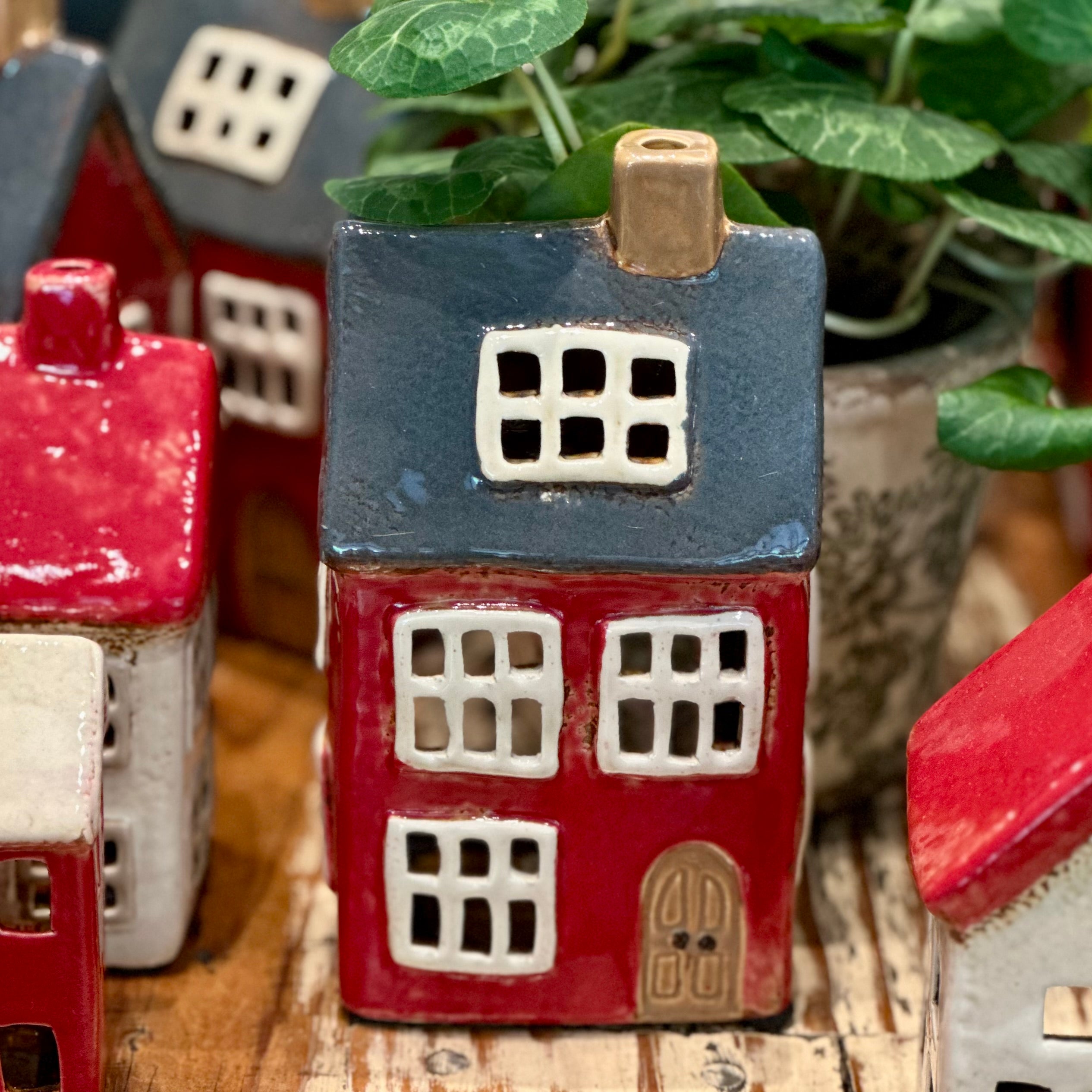 Ceramic Tealight 'House' Navy Roof